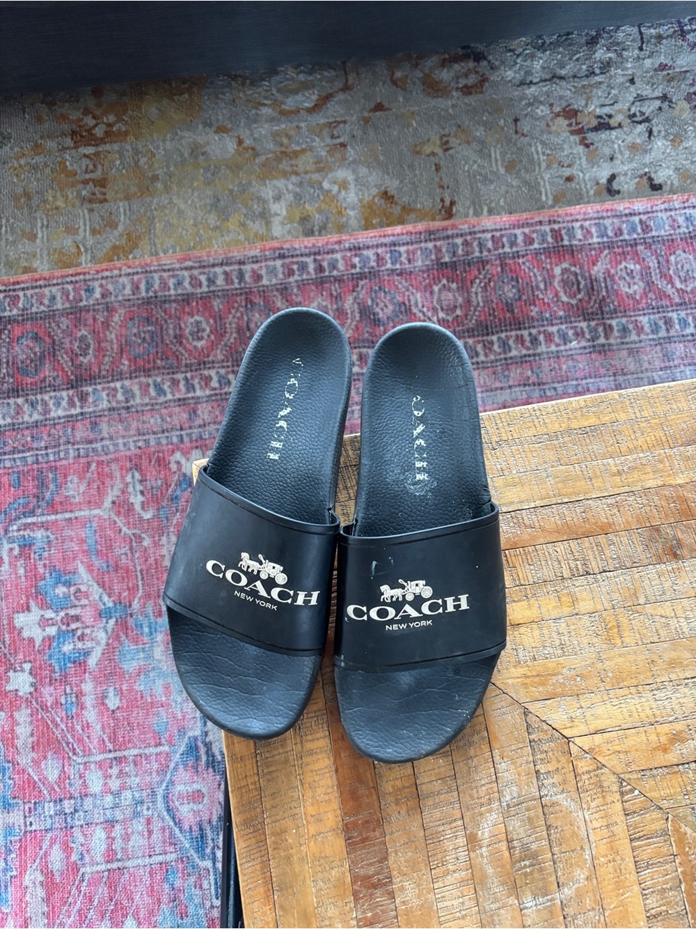 Coach Black Slide Sandals with White Logo